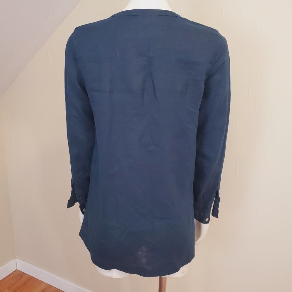 J. Jill Love Linen Button Down Side Tie Tunic Top Dark Navy Blue womens Sz XS - Picture 7 of 13